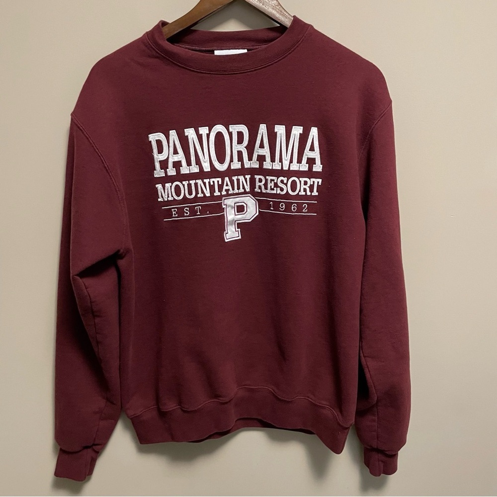 Champion Burgundy Panorama Mountain Resort Varsity Crewneck Sweatshirt Men M